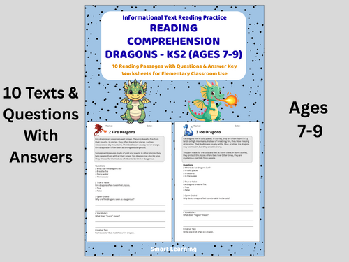 Reading Comprehension Dragons Worksheets (Ages 7–9) | 10 Texts & Questions