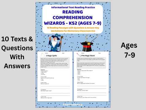 Reading Comprehension Wizards Worksheets (Ages 7–9) | 10 Texts & Questions