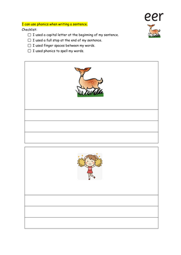Sentence writing worksheets for unit 6 of phonics international. Also ...
