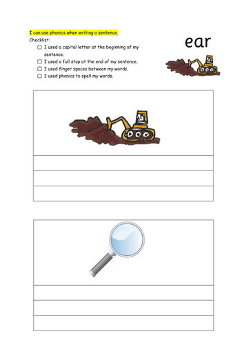 Sentence writing worksheets for unit 6 of phonics international. Also ...