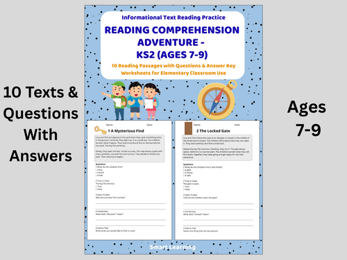 Reading Comprehension Adventure Worksheets (Ages 7–9) | 10 Texts & Questions