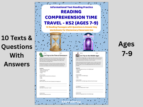 Reading Comprehension Time Travel Worksheets (Ages 7–9) | 10 Texts & Questions