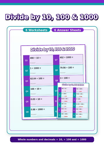 Dividing numbers by 10, 100 and 1000