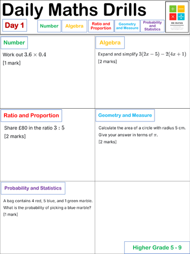 30-Day Maths Drills - GCSE Higher + Answers | Teaching Resources