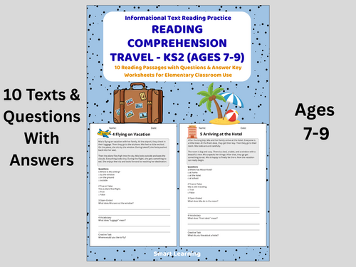 Reading Comprehension Travel Worksheets (Ages 7–9) | 10 Texts & Questions