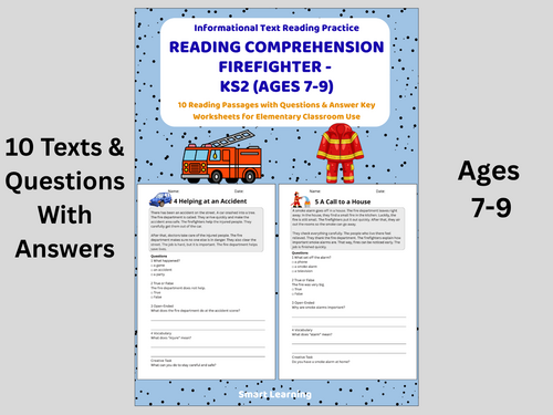 Reading Comprehension Firefighter Worksheets (Ages 7–9) | 10 Texts & Questions