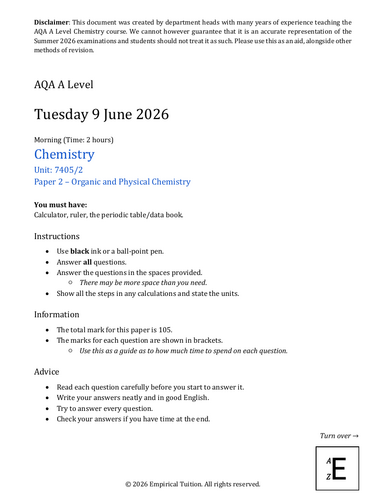 Summer 2026 AQA A Level Chemistry Predicted Exam - Paper 2 | Teaching ...
