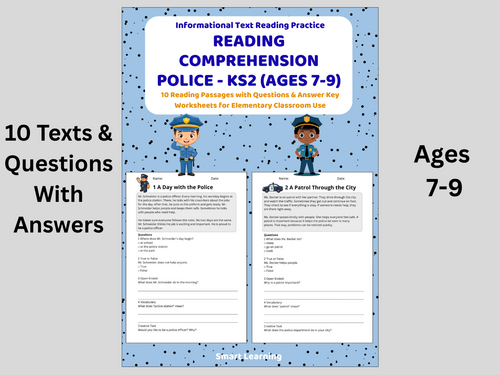 Reading Comprehension Police Worksheets (Ages 7–9) | 10 Texts & Questions