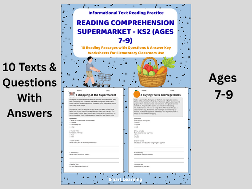 Reading Comprehension Supermarket Worksheets (Ages 7–9) | 10 Texts & Questions