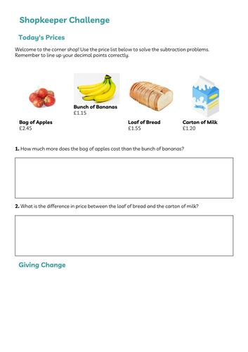 Y5 - Decimals - Subtract decimals with the same number of decimal ...