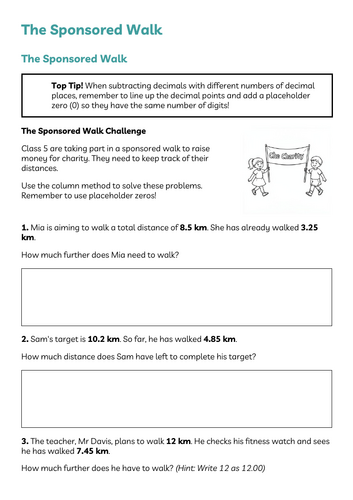 Y5 - Decimals - Subtract decimals with different numbers of decimal ...