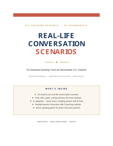 B1 ESL Speaking | 35 Real-Life Scenarios | No Prep Role Play Worksheets ...