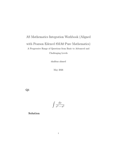 AS Mathematics Integration Workbook (Aligned with Pearson Edexcel 8MA0 Pure Mathematics) A Progressi