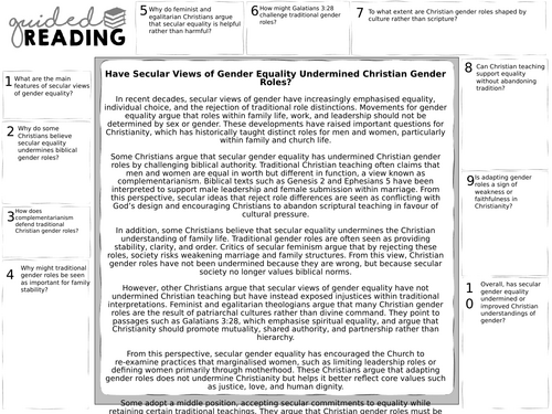 OCR A-Level Gender and Society: Have Secular Views of Gender Equality Undermined Christian Gender