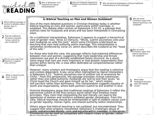 OCR A-Level Gender and Society: Is biblical teaching on men and women outdated