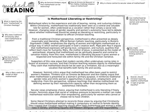 OCR A-Level Gender and Society: Is Motherhood Liberating or Restricting