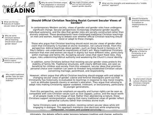 OCR A-Level Gender and Society: Should Official Christian Teaching Resist Current Secular Views of G