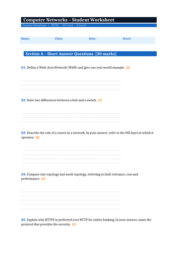 Computer Networks | CS PPT + Worksheets + Activity + Mcq Quiz + Answers ...