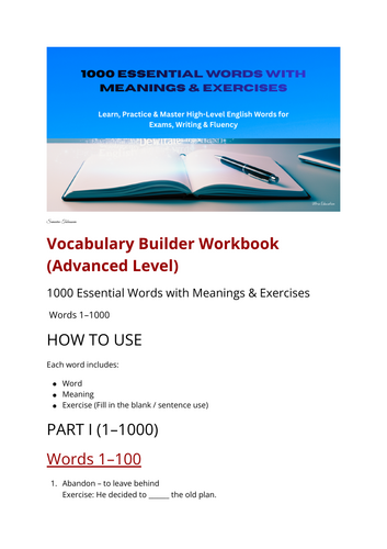 Advanced Level | 1000 Essential English Words with Meanings, Exercises ...