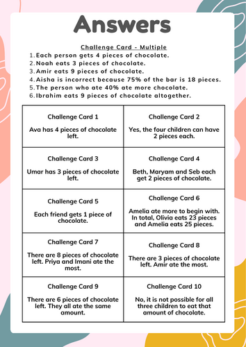 Chocolate Challenge Cards – Fractions, Decimals and Percentages ...