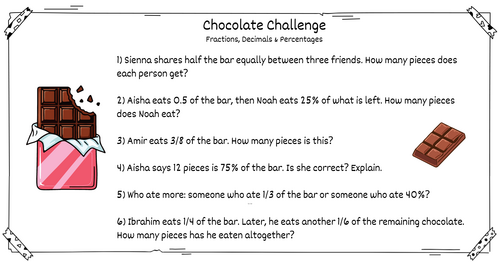 Chocolate Challenge Cards – Fractions, Decimals and Percentages ...
