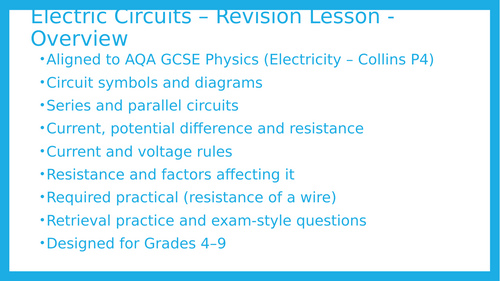 AQA GCSE Physics – Electric Circuits – Revision Lesson & Exam Practice ...