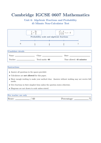 Unit 6 Cambridge IGCSE Maths 0607 Algrbaric Fractions and Probability ...
