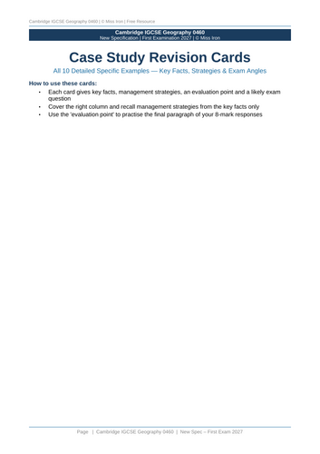Cambridge IGCSE Geography 0460 | Case Study Revision Cards | All 10 ...