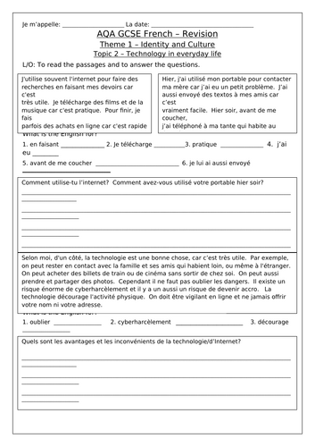 FRENCH AQA GCSE - THEME 1 - TOPICS 1,2,3 & 4 | Teaching Resources