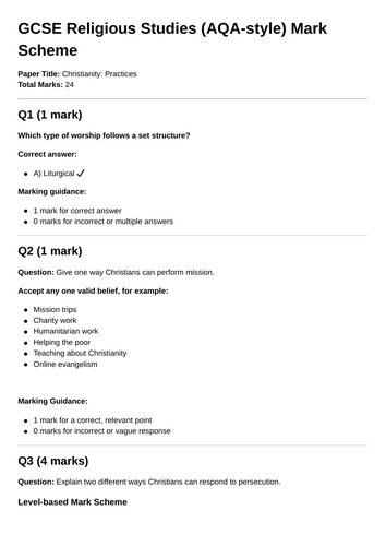 AQA GCSE Religious Studies: Christianity Practices Sample Paper (Paper ...