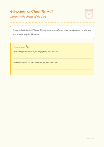 Time Travel: An Introduction to Time, Days, and Months | Teaching Resources