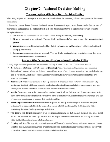 IAL Edexcel Economics Unit 1 Notes - Consumer Behaviour and Demand