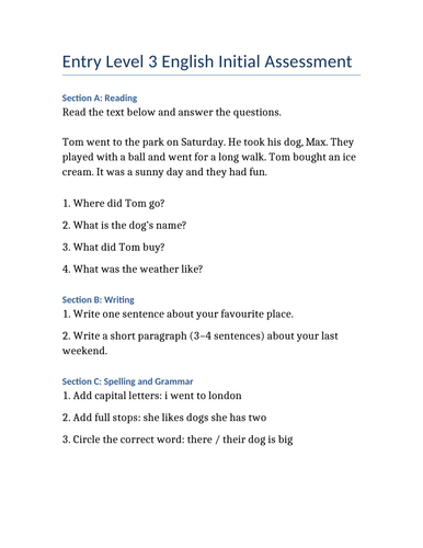 Entry Level 3 Unit 1 Tutor Guide and Workbook