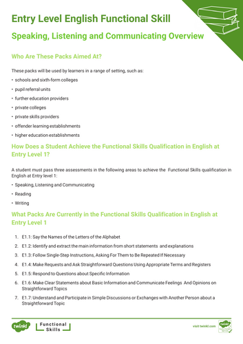 Functional Skills English Entry Level 1 Pack