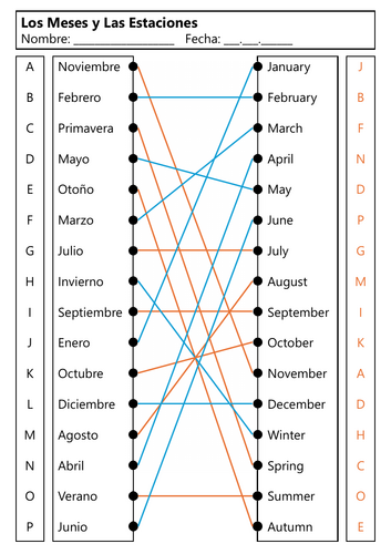 Los Meses y Las Estaciones - Match Up exercise