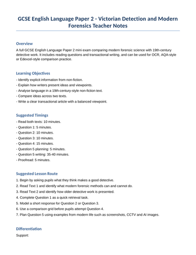 GCSE English Language Paper 2 - Victorian Detection and Modern ...