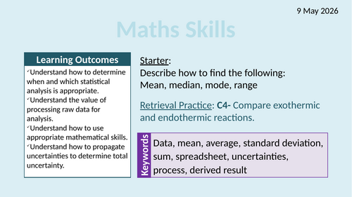 OCR AAQ in Applied Science- Investigating Science: Using Mathematical Skills and Spreadsheets