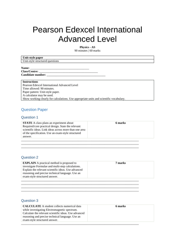 Pearson Edexcel International AS Science Practice Papers Bundle ...