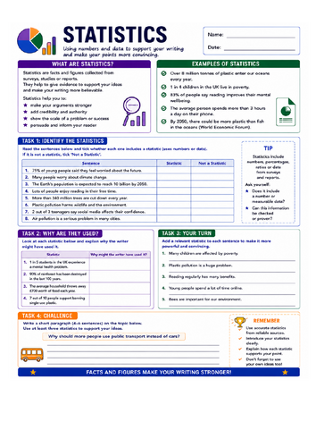 Persuasive Writing: Using Statistics, Facts, and Data Worksheet