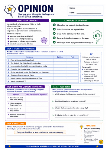 Fact or Opinion Worksheet: Introduction to Persuasive Writing