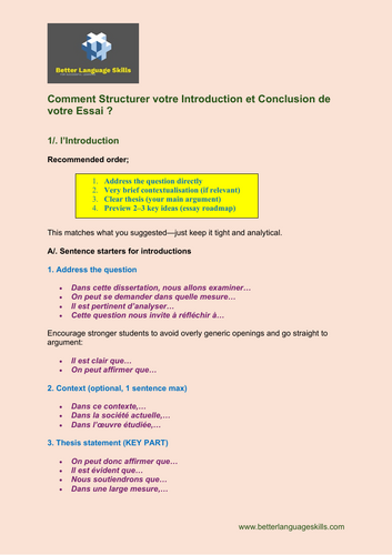 Comment Structurer votre Introduction et Conclusion - A-Level French ...