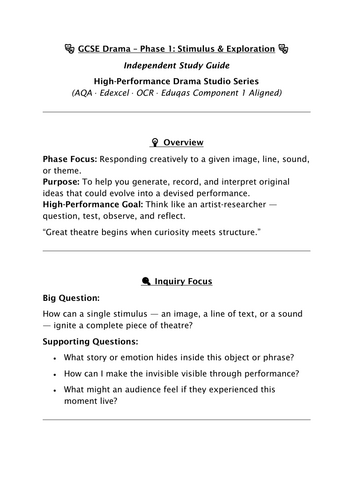 GCSE Drama Devising Phase 1 | Stimulus & Exploration Workbook | Coursework & Lesson Planning Pack