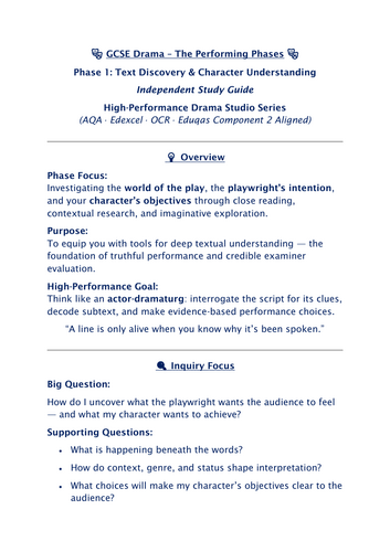 GCSE Drama Performing Phase 1 | Text Discovery & Character Understanding | Scripted Performance Work