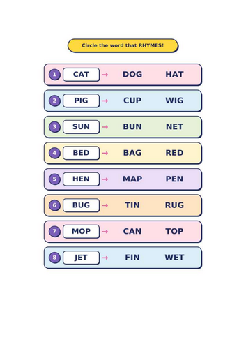 Rhyming  - CVC Words - Worksheets and Answers