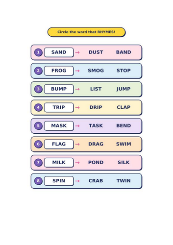 Rhyming - CVCC and CCVC Words - Worksheets and Answers