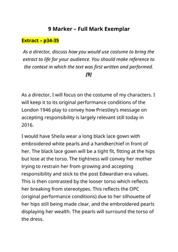 GCSE Edexcel Drama - An Inspector Calls full SOW with 2 x full mark exemplars