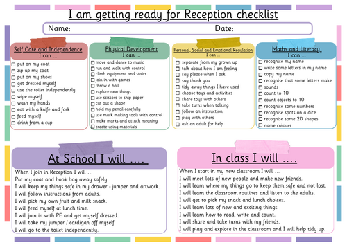 Transition - School Readiness tick list