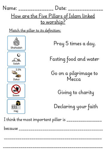 Five pillars of Islam worksheet | Teaching Resources