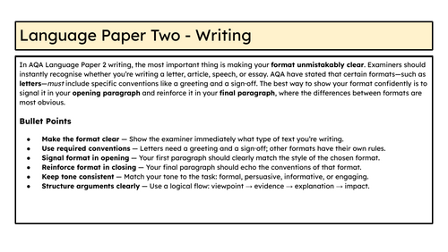 AQA Language Paper 2 - Writing (Lesson on adapting language for format ...