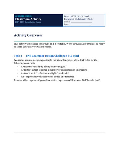 Translation Software BNF, RPN, Stages | PPTs, Worksheets, Activities ...